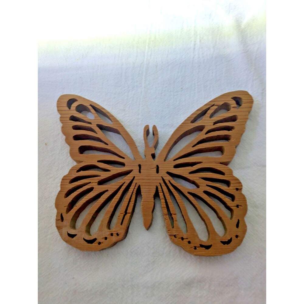 Wooden Butterfly Cutout Wall Art Decor Scroll Saw Woodcraft Plaque 8"x6"